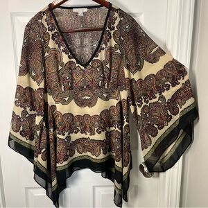 Boston Proper Multicolor Paisley V-Neck Blouse Size Medium